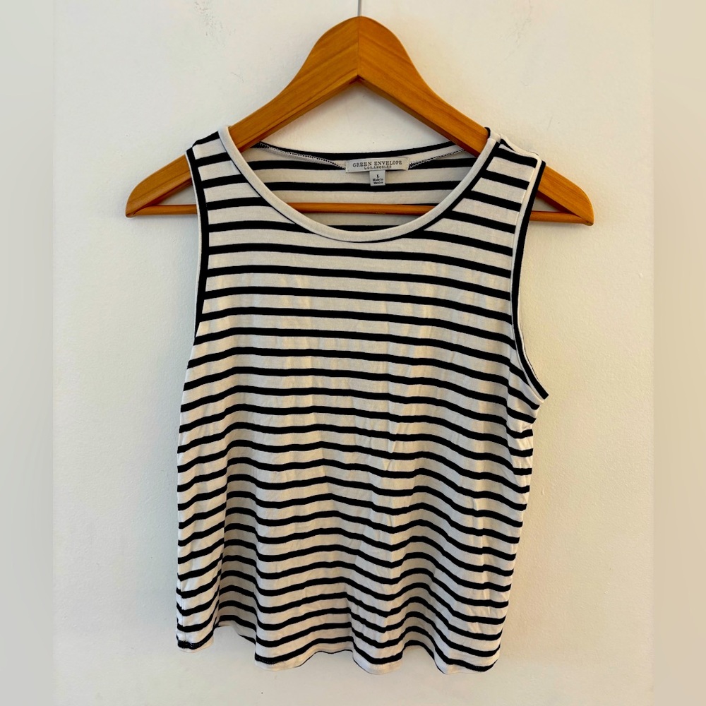 Green Envelope Black and White Striped Tank Top